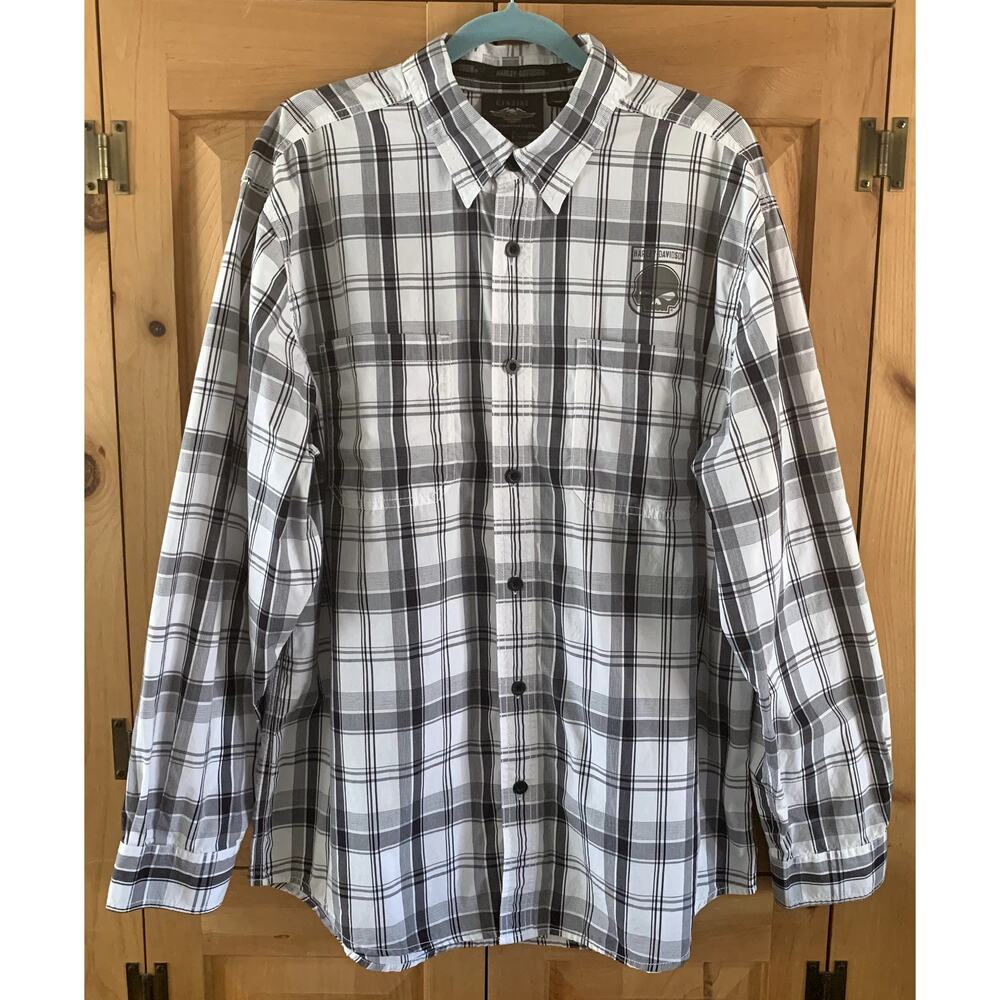 Harley Davidson Shirt Men's XL Plaid Willie G Skull Long Sleeve Button Down
